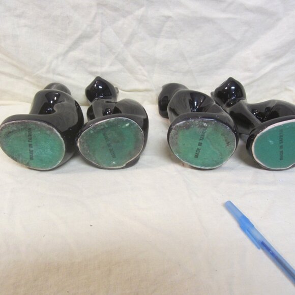 VTG CERAMIC BLACK CATS W/GREEN HANDPAINTED EYES, ELEGANT CATS price is each - Picture 7 of 9